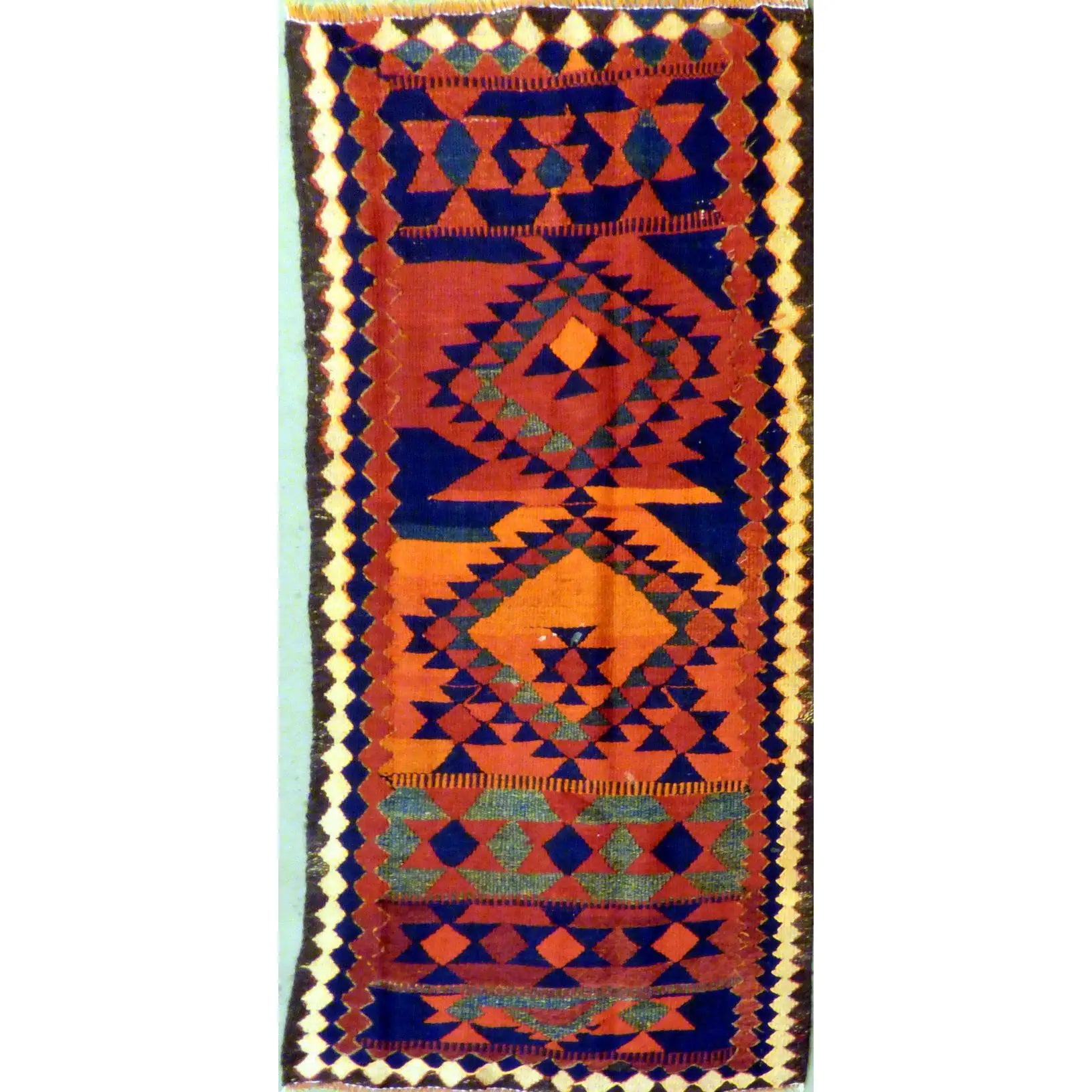 One Of The Kind Authentic Hand-Knotted Sanandaj Vintage Kilim 7'8" X 4'4"